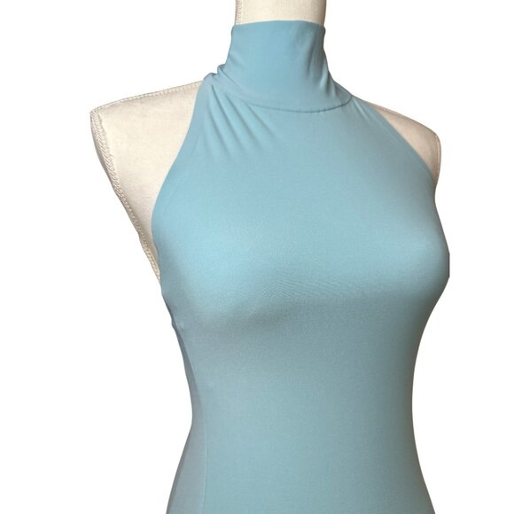 Norma Kamali Halter Turtle Side Slit Gown in Powder Blue X-Small Womens Dress - Picture 6 of 16
